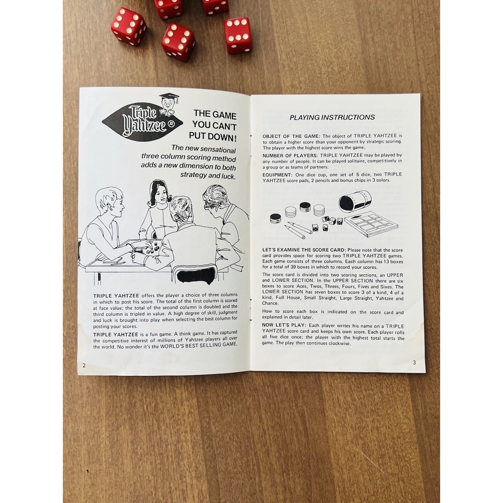 Vintage Yahtzee Score Pads Cup and Dice - No Box - 1972 Version Triple Yahtzee - Picture 5 of 7